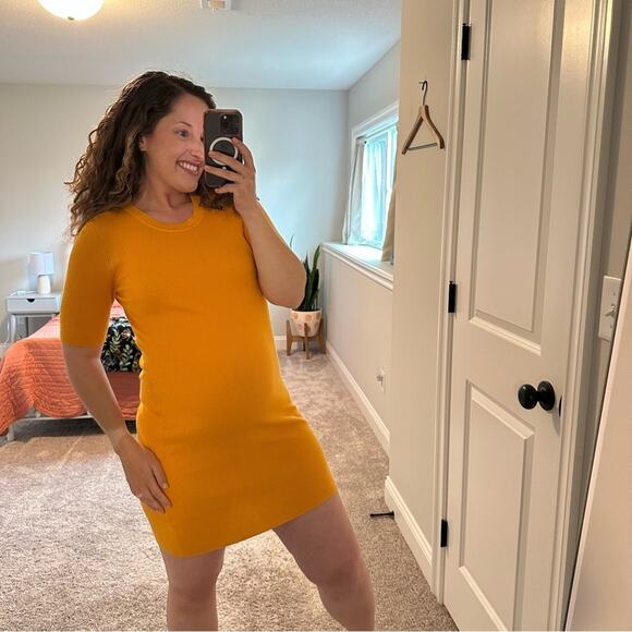 NWT Naadam Orange Mango Silk Cashmere Ribbed Mini Dress Medium - Picture 3 of 13